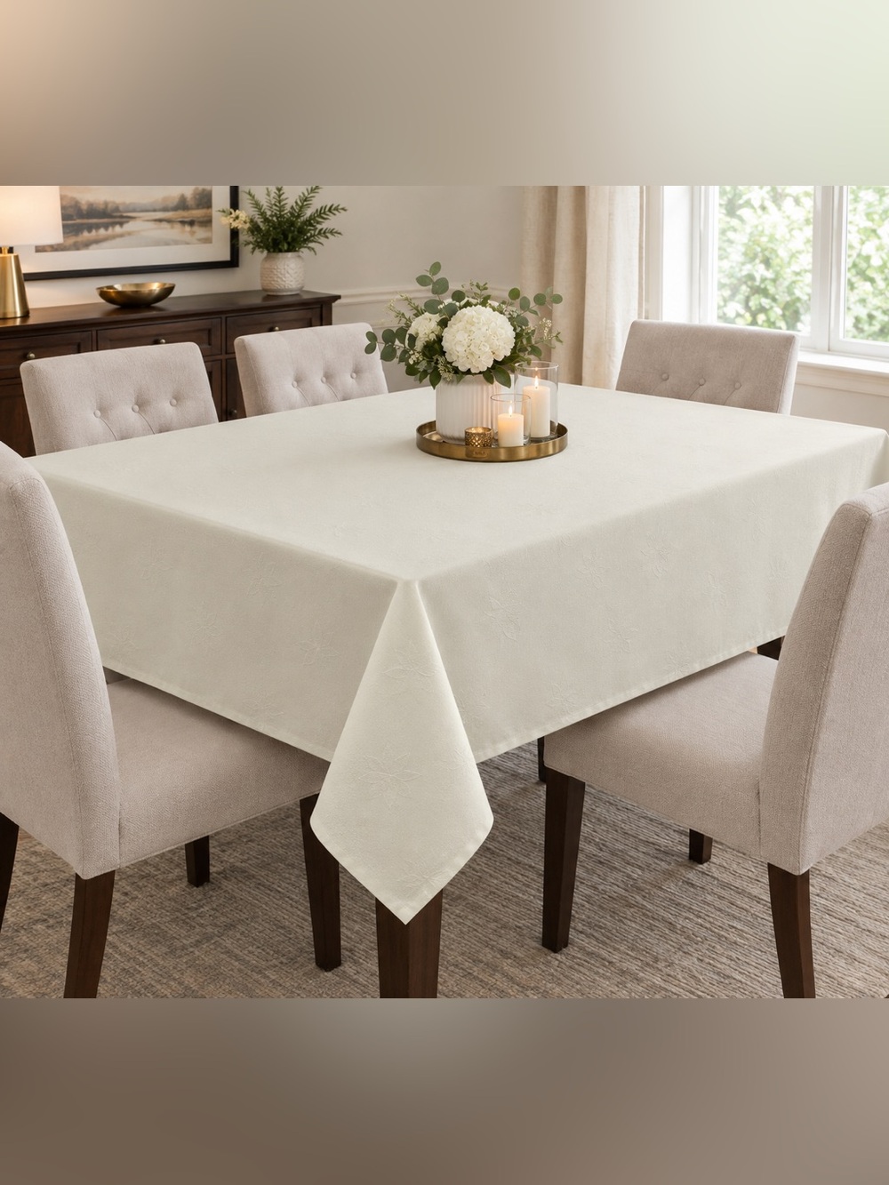 Neutral Cream Jacquard Tablecloth - Classic Dining Linen